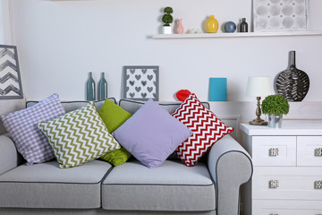 Beautiful modern living room with grey sofa