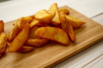 Roasted potatoes on the desk