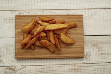 Roasted potatoes on the desk