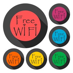 Wifi sign, Wi-fi symbol, Wireless Network icon, Wifi zone icons set with long shadow