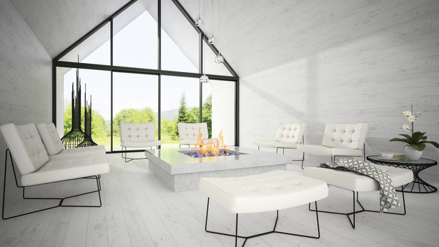 Interior of modern design living room 3D rendering 7