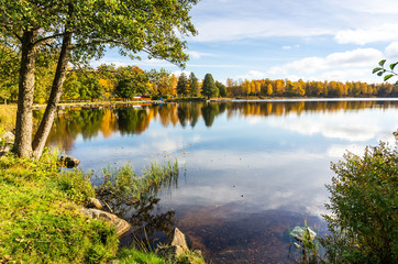 Swedish lake in warm October month