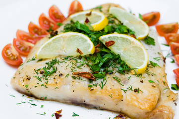grilled fish with vegetables and cream sauce