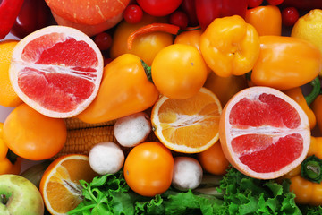 Colourful composition of fruit and vegetable, close up