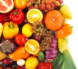 Naklejka na ściany i meble Colourful fruit and vegetable collection on white background