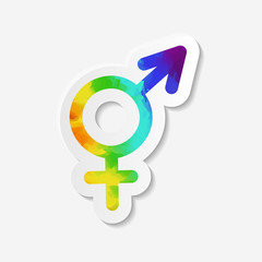 Gender identity icon. Intersex or transgender symbol. Sticker with watercolor effect. Vector illustration.