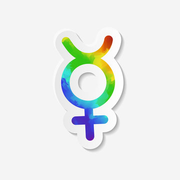 Gender identity icon. Non-binary intersex symbol or virgin female (Mercury) symbol. Sticker with watercolor effect. Vector illustration.