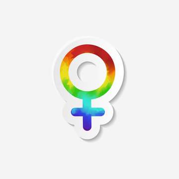 Gender identity icon. Female (Venus) symbol. Sticker with watercolor effect. Vector illustration.