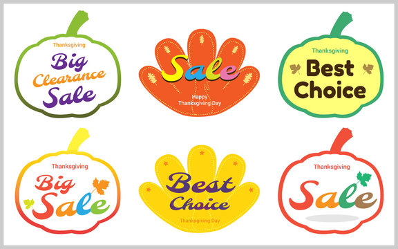 Set of happy thanksgiving sale tag label sticker in vector
