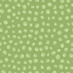 Abstract seamless hand-drawn ink pattern on green background.