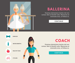 Profession Concept. Ballerina and Coach. Flat Design Concepts for Web Banners and Promotional Materials