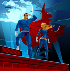 Superhero Couple. Male and female superheroes