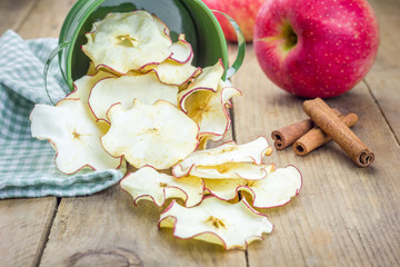 Healthy snack. Homemade dehydrated apple chips