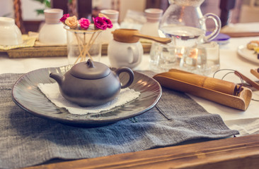 South korean tea ceremony table, vintage toning