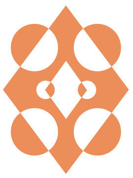 A diamond symbol with circles against a white background
