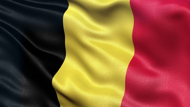 Realistic flag of Belgium waving in the wind. Seamless loop with highly detailed fabric texture.