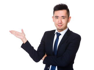 Asian young Businessman with open hand palm