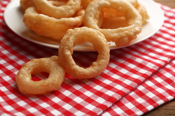 Chips rings on plate closeup