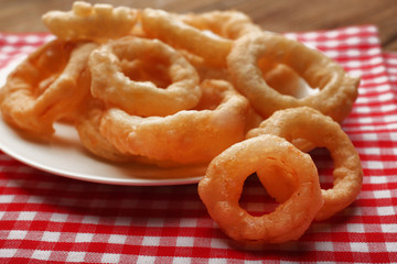 Chips rings on plate closeup