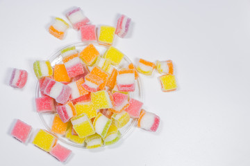 Colorful Gummy candy rainbow on white background