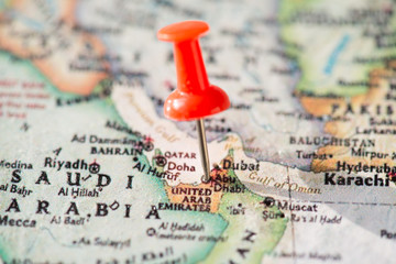 push pin pointing at Abu Dhabi, United Arab Emirates