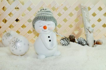 White Christmas - Snowman with winter snow background - christmas decoration

