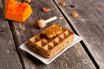 Whole wheat Pumpkin Waffles with honeycomb