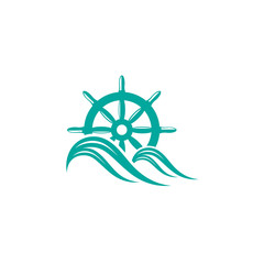 vector illustration of rudder behind the sea wave logo for maritime companies
