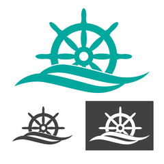 vector illustration of rudder emerges from sea wave logo for maritime companies