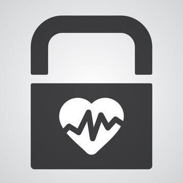 White Heart Rate Pulse icon on black pad lock