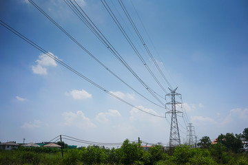 Electricity tower with blue sky