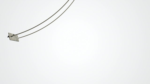 A loop able sequence of a regular home made swing made of rope and a wooden plank swinging back and forth on an isolated white background