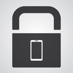 White Mobile Phone icon on black pad lock