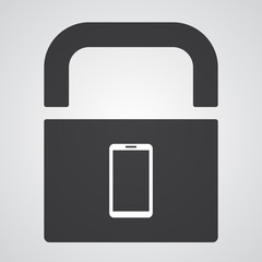 White Mobile Phone icon on black pad lock