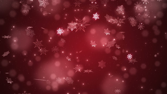 Beautiful falling snowflakes - red winter background.