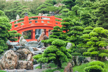 The red bridge in Nan Lian Garden.