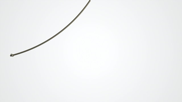 A loop able sequence of a regular home made swing made of rope and a wooden plank swinging back and forth on an isolated white background