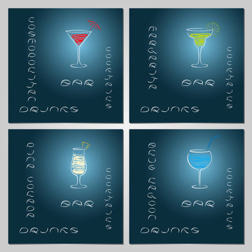 Set of design template for cocktail bar business cards.