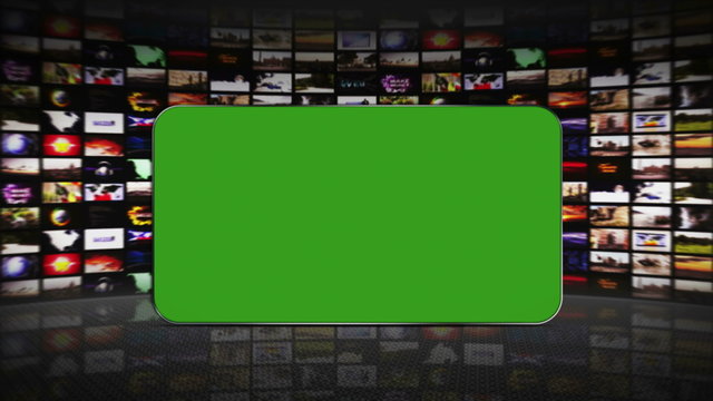 Monitors Room, with Green Screen and Alpha Channel, Technology Concept, Loop, 4k
