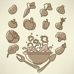 vector collection of vegetables images in doodle style