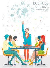 Concept of business meeting / leadership / exchange ideas and experience / coworking people / collaboration and discussion / vector illustration - 94342355