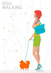 Concept of dog walking / young woman with his dog /  vector illustration