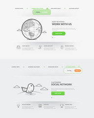 Set of two homepage templates for personal or company business portfolio with concept icons. 