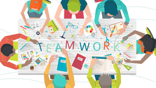 Concept of  working  in multicultural team / coworking / typography