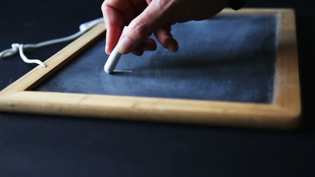 hands writing on chalkboard " think positive"