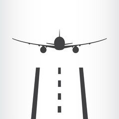 Airplane takes off from a runway icon. Plane is landing away.
