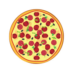 pizza with tomato, sausage and olives