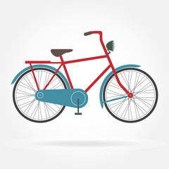 Bicycle icon isolated on white background. Retro styled or vintage image of bicycle. Colorful vector illustration.