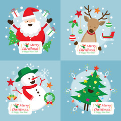 Christmas Characters with Decoration Set, Santa Claus, Snowman, Tree, Reindeer