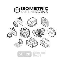 Isometric outline icons set 28